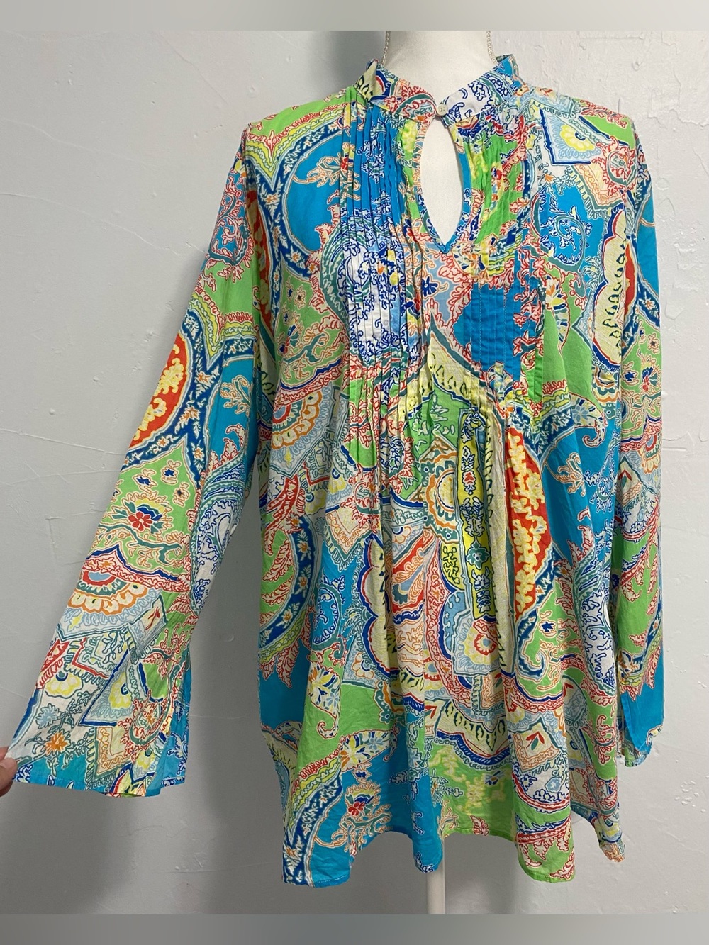 Lauren Ralph Lauren Blue & Green Paisley Keyhole Tunic